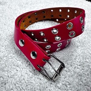 Double Prong Grommet Red Leather Goth Urban Adjustable Belt, Like New, 1" X 35"